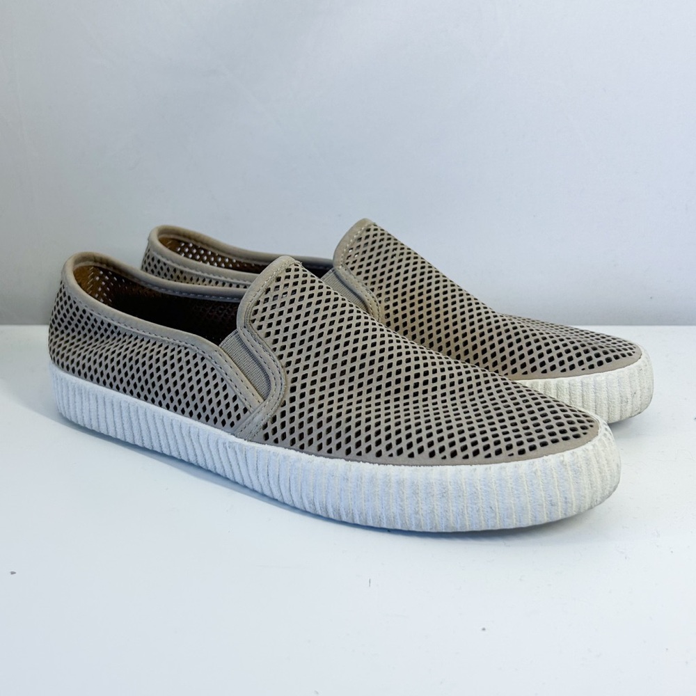 Frye Camilla Beige Suede Leather Perforated Slip On Loafers Sneakers Size 9.5